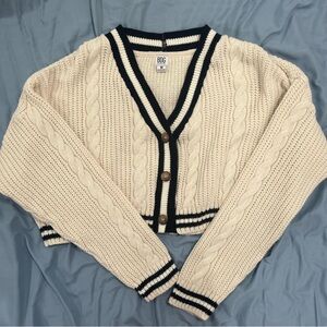 Urban Outfitters Cream and Black striped button Knit Cardigan